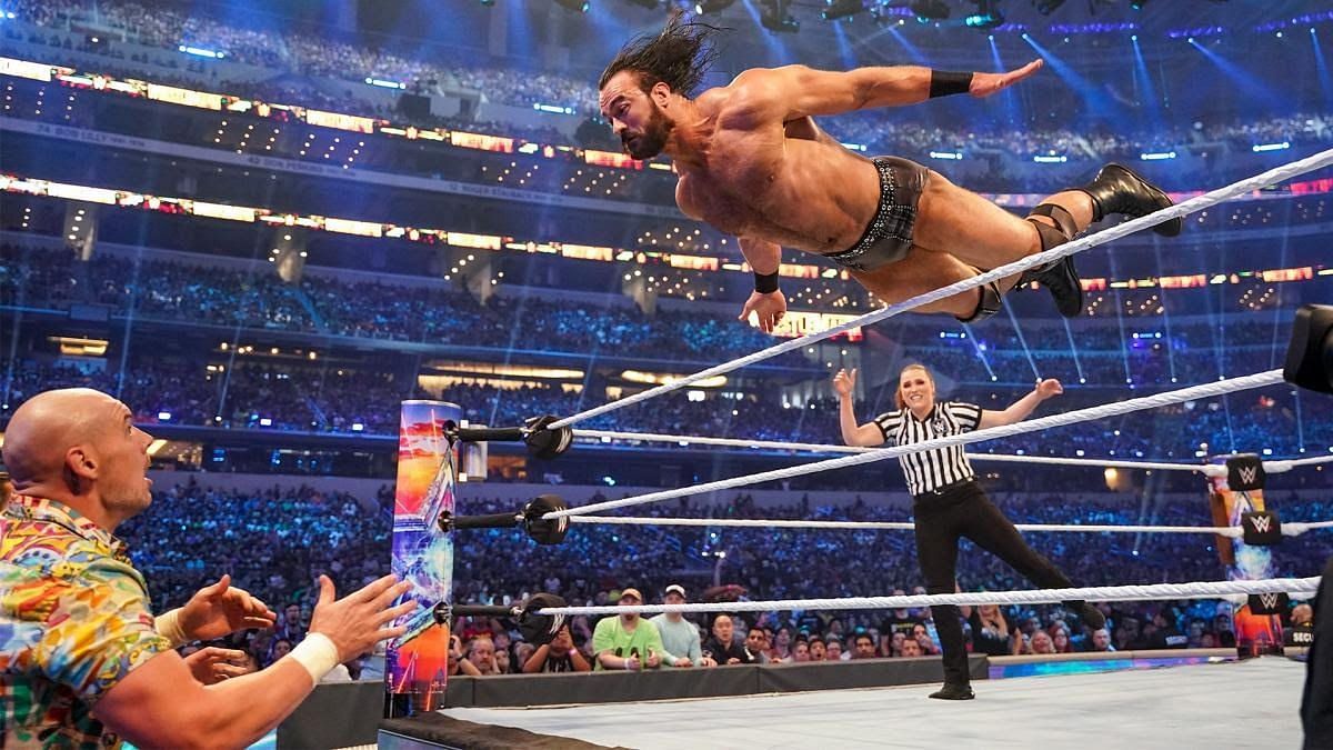 Drew McIntyre takes flight at WrestleMania 38 against Happy Corbin