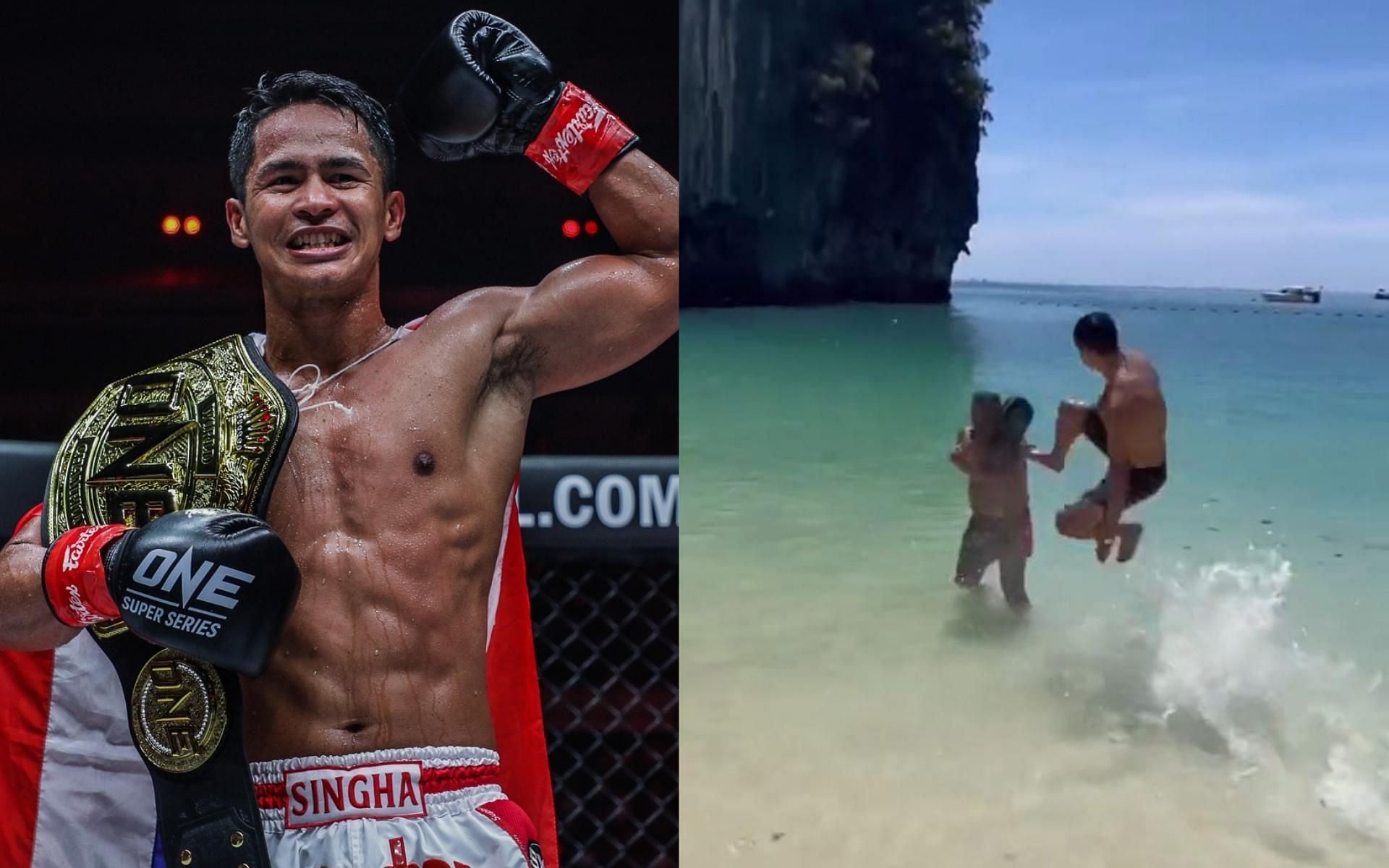 Superbon Singha Mawynn shows off his dropkick. (Images courtesy of ONE Championship and ONE Championship&#039;s Twitter page)