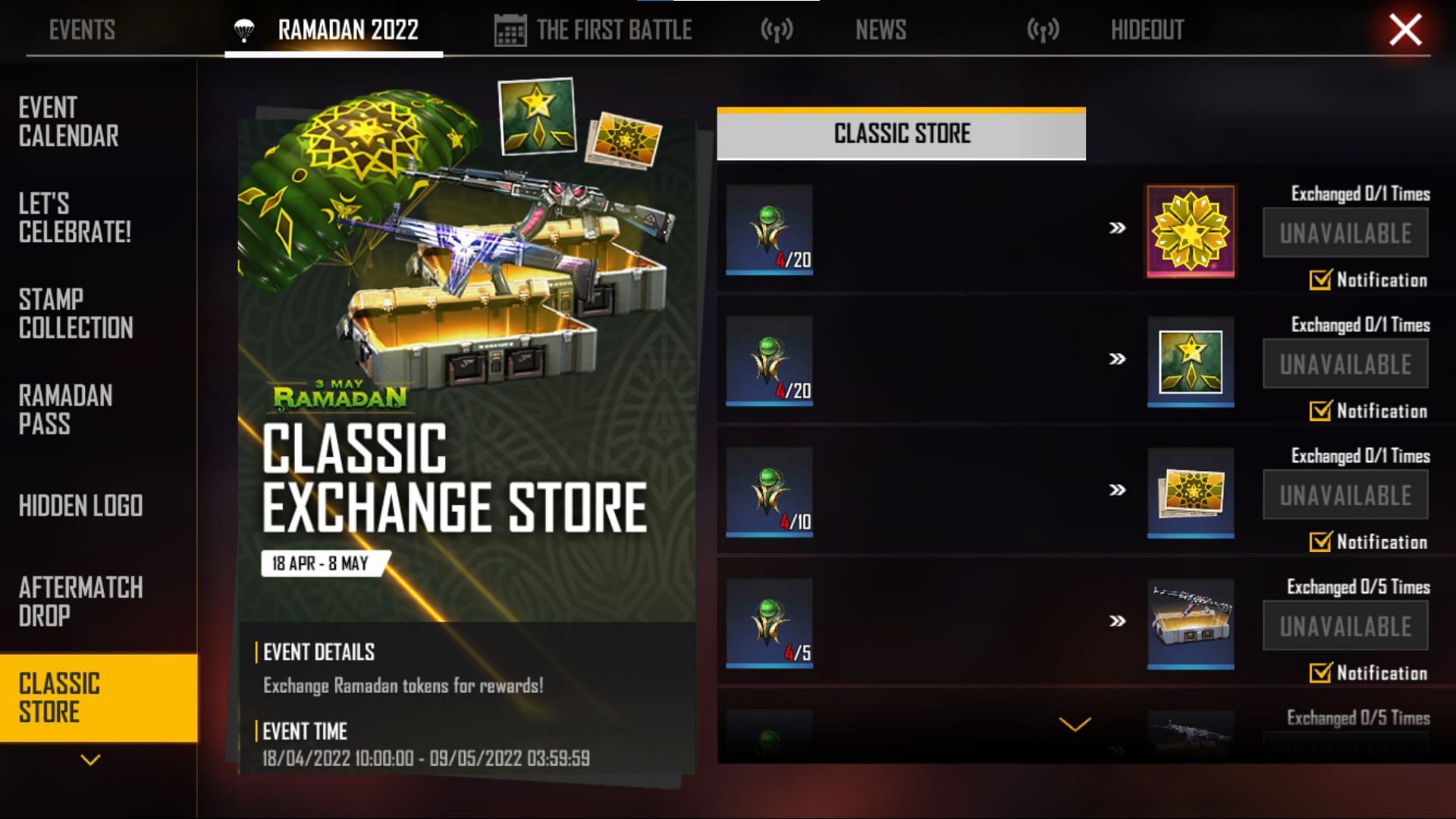 The Classic exchange store (Image via Garena)