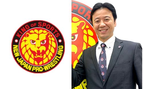 NJPW President Takami Ohbarik at an event on the company's business with US wrestling promotions.