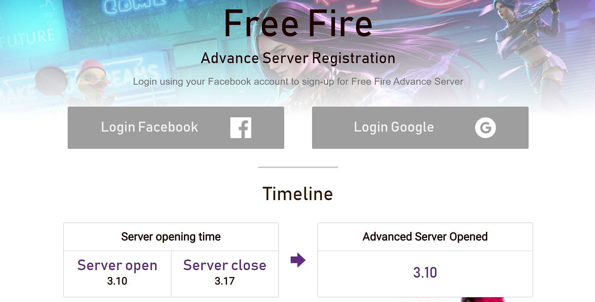Timeline of the OB33 Advance Server&#039;s availability (Image via Garena)