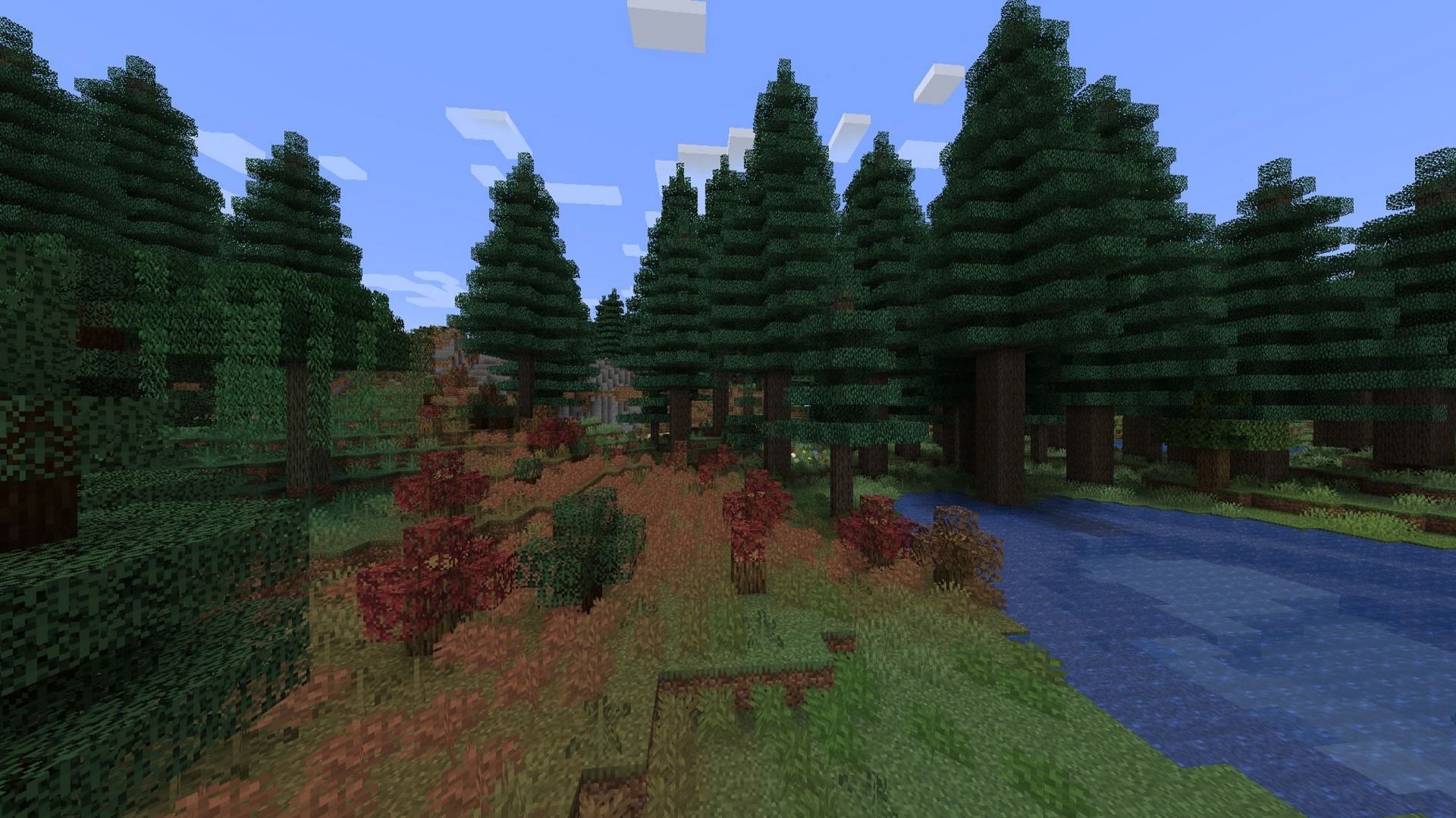 A mixed coniferous forest, bog, and wetland provided by the mod (Image via Forstride/CurseForge)