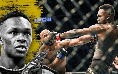 Israel Adesanya (L) [via YouTube @stylebender] and Adesanya vs. Yoel Romero (R) [via Getty]