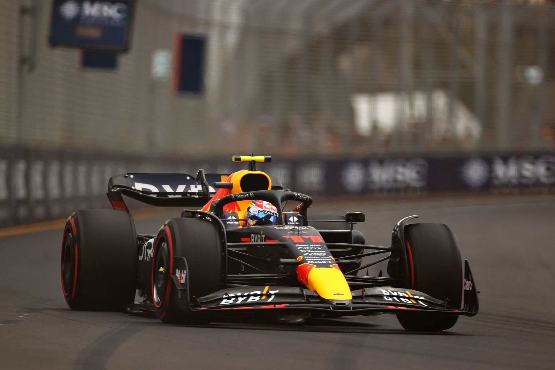 Sergio Perez en route to claiming P3 during qualifying at the 2022 F1 Australian GP (Photo by Robert Cianflone/Getty Images)