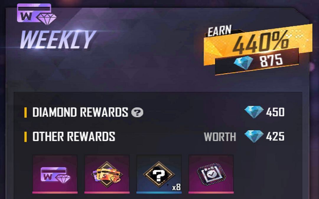 Weekly membership will provide 450 diamonds overall (Image via Garena)