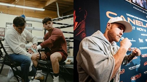 Ryan Garcia with his father (left) and Canelo Alvarez (right)