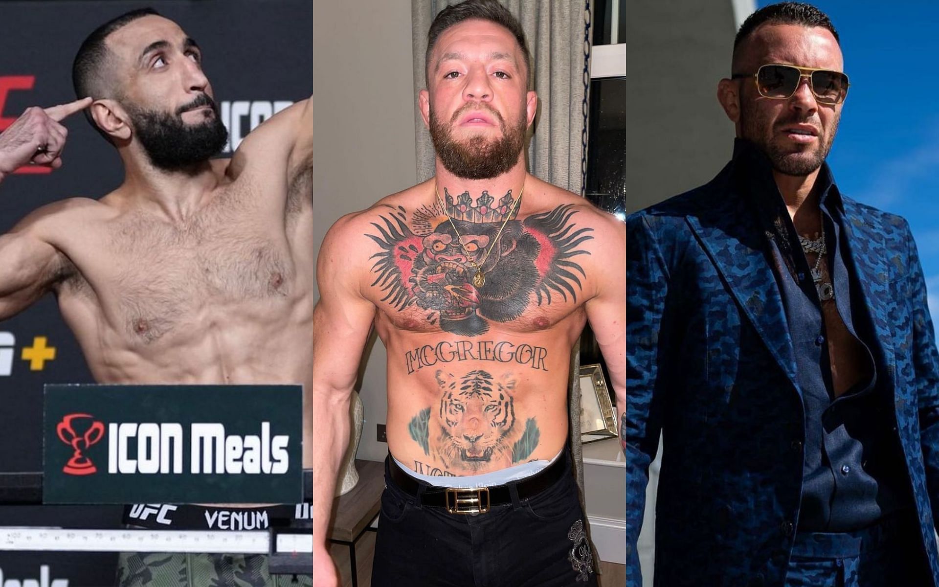 (L to R) Belal Muhammad, Conor McGregor, and Colby Covington [Images via @bullyb170, @thenotoriousmma, and @colbycovmma on Instagram]