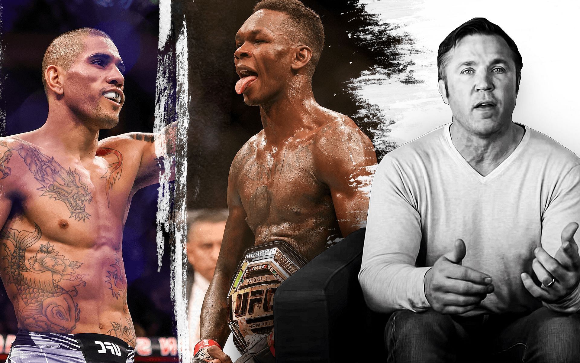 Alex Pereira (left), Israel Adesanya (center), and Chael Sonnen (right) [Images courtesy of Getty and Chael Sonnen&#039;s YouTube channel]