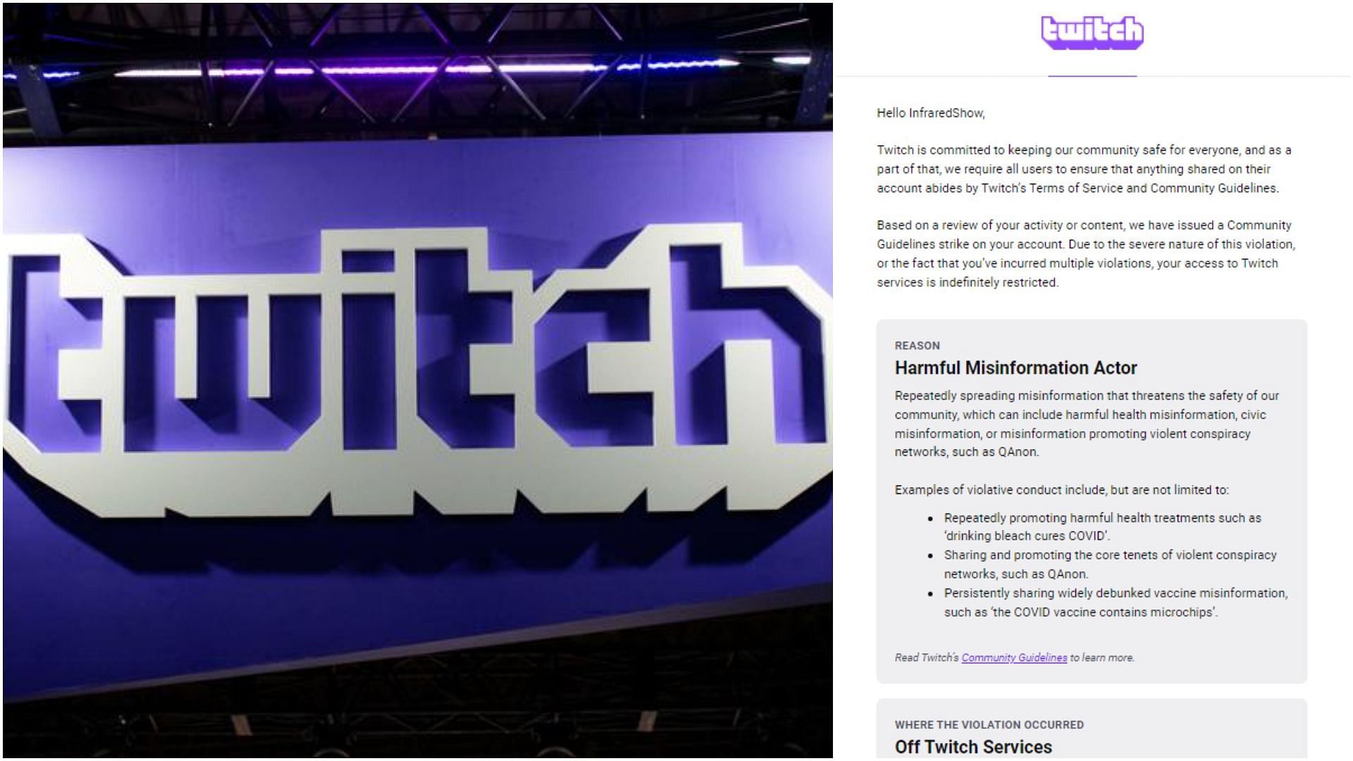 Twitch is banning streamers for spreading harmful misinformation (Image via- Haz/Twitter)