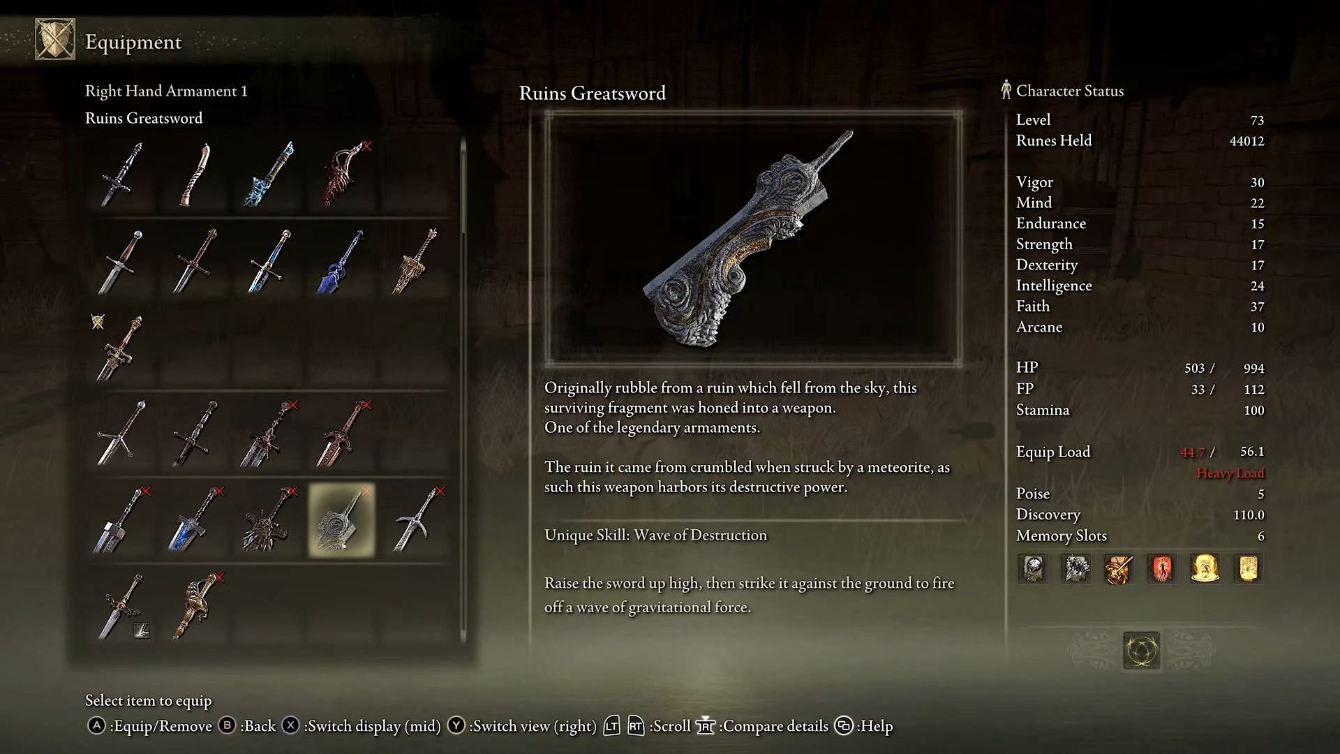 Ruins Greatsword is a great all-round weapon that is viable all across Elden Ring (Image via Its Shatter/YouTube)