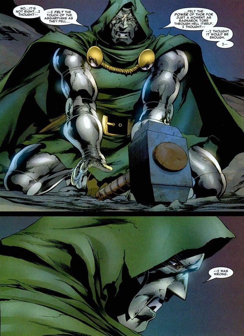Doctor Doom with Mjolnir (Image via Marvel Comics)