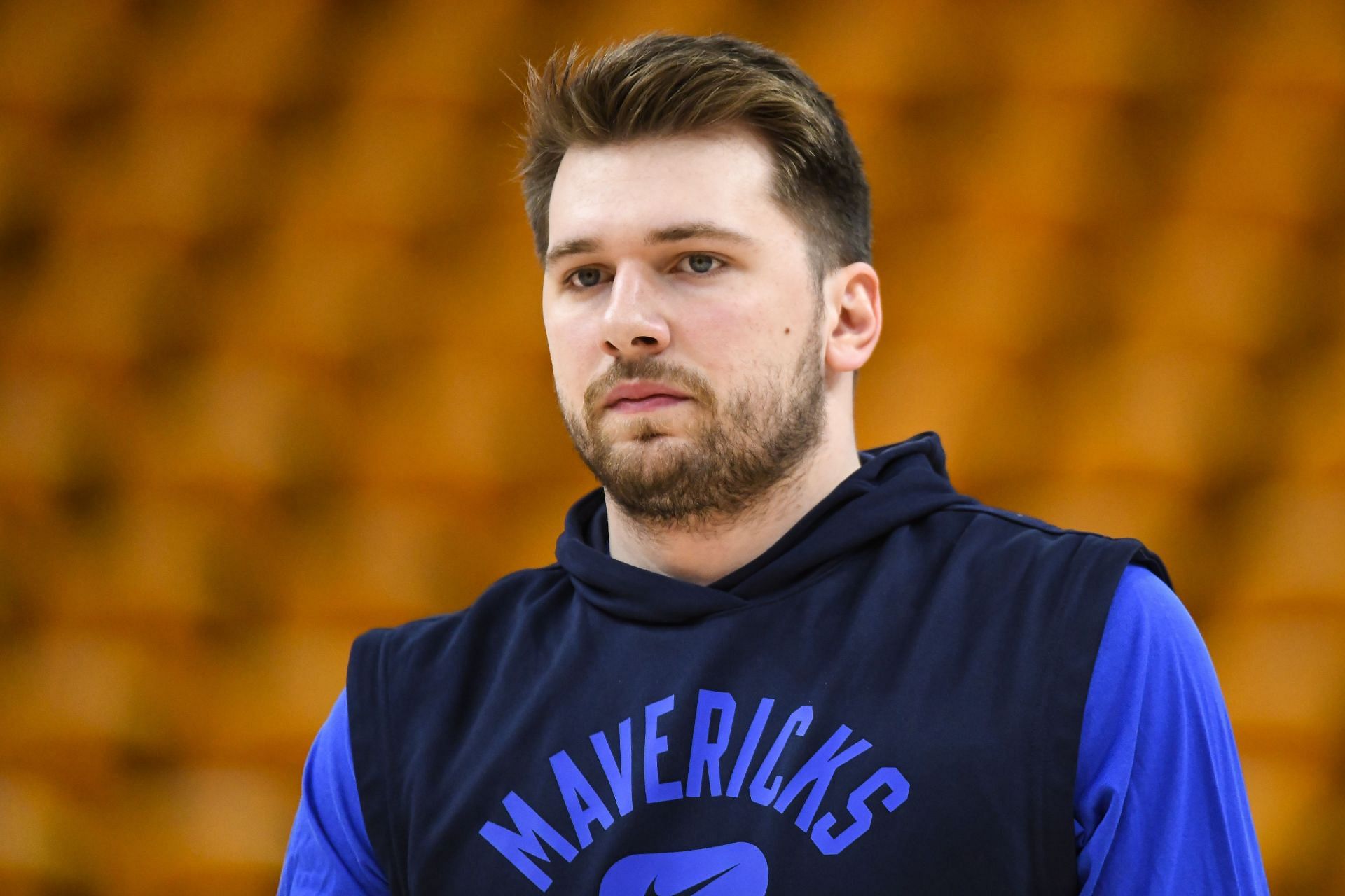 Luka Dončić No. 77 of the Dallas Mavericks looks on before Game 3 of the Western Conference First Round Playoffs against the Utah Jazz.