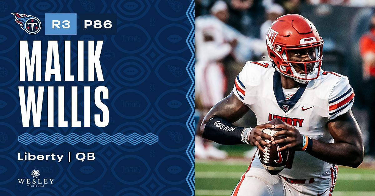 Malik Willis was drafted 86th overall in the 2022 NFL Draft (Image courtesy - Tennessee Titans Twitter)