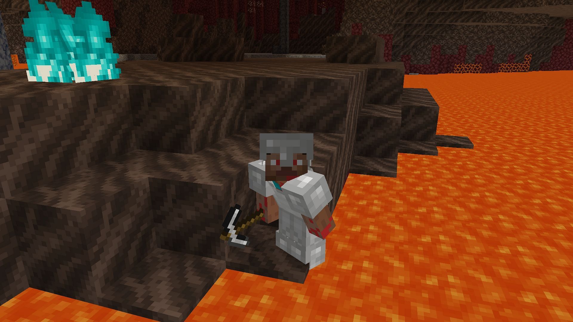 Crouch during travelling in Nether (Image via Minecraft)