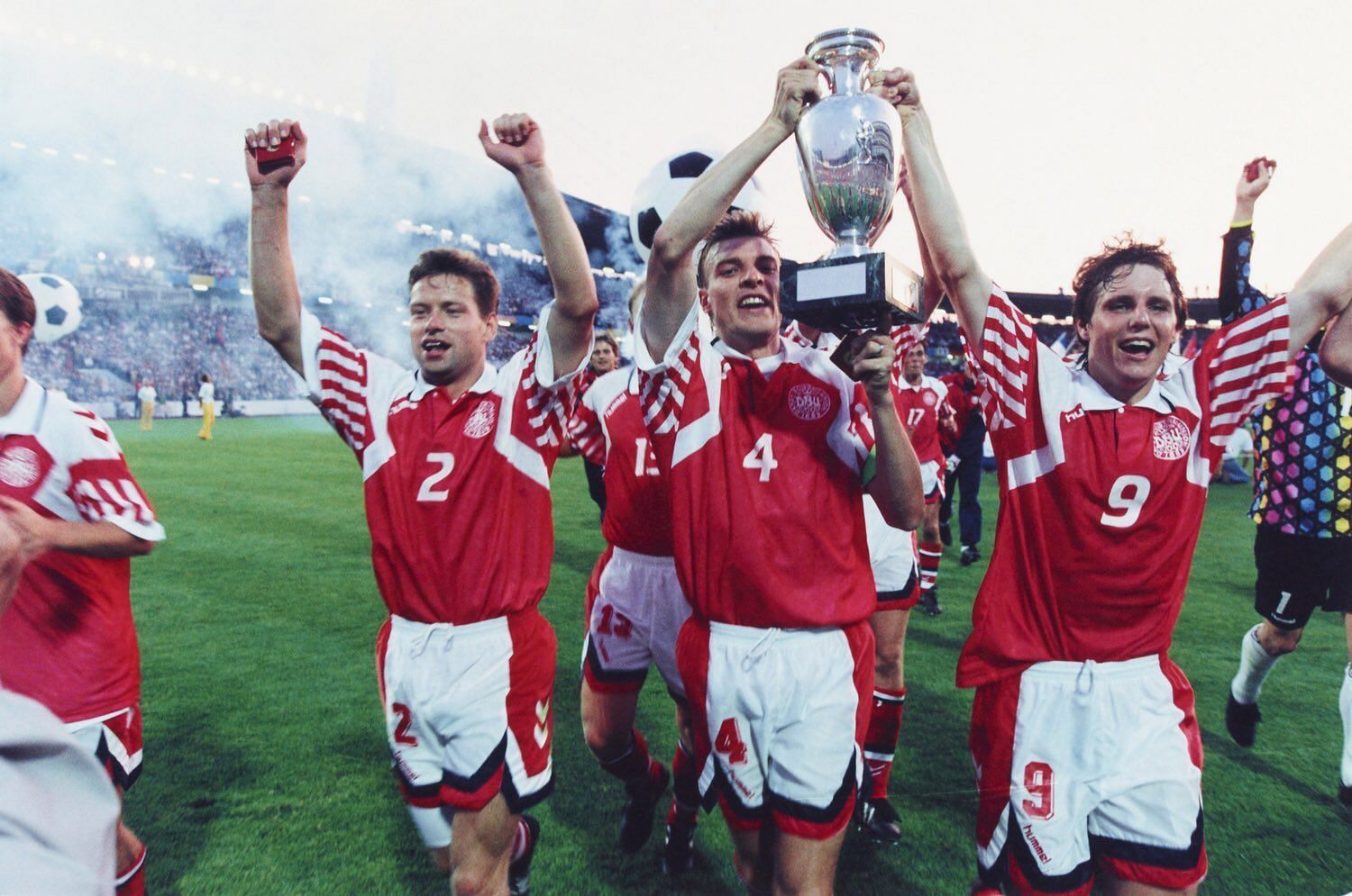 Denmark celebrating their miraculous victory which is another football record unlikely to be broken