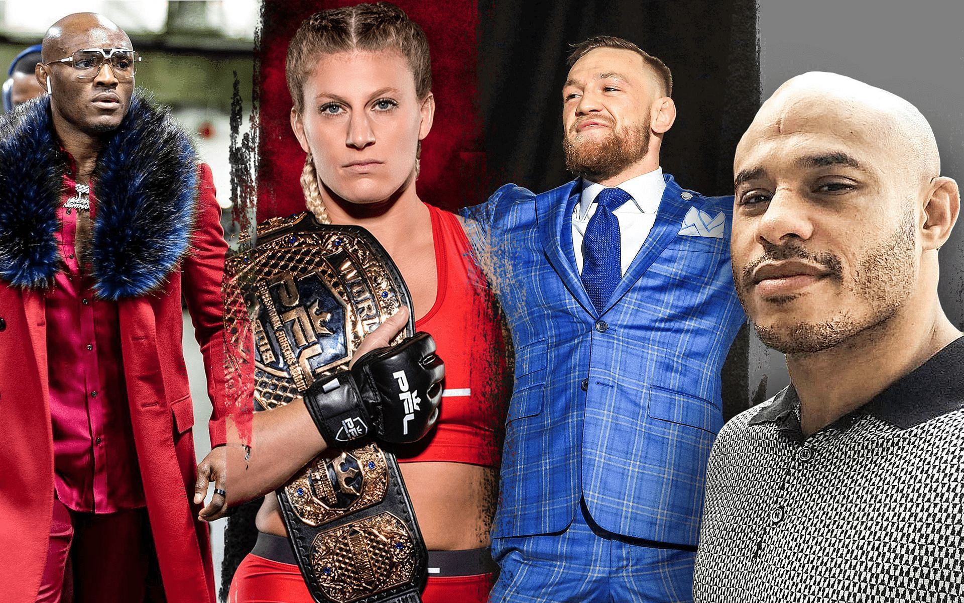 (L to R) Kamaru Usman (Image courtesy: @usman84kg via Instagram), Kayla Harrison (Image courtesy: pfl.com), Conor McGregor (Image courtesy: Getty), Ali Abdelaziz (Image courtesy: @aliabdelaziz via Instagram)