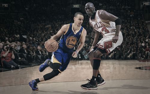 Michael Jordan of the Chicago Bulls and Steph Curry of the Golden State Warriors [Photo: Weebly]