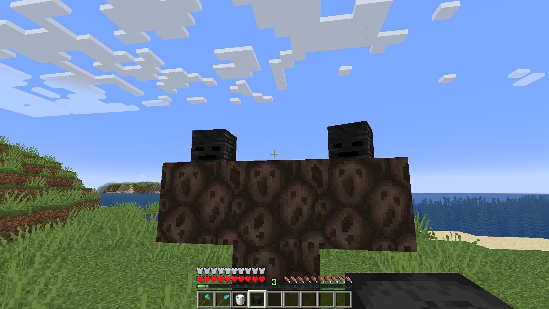 A player goes to summon the Wither with milk at the ready (Image via Minecraft)
