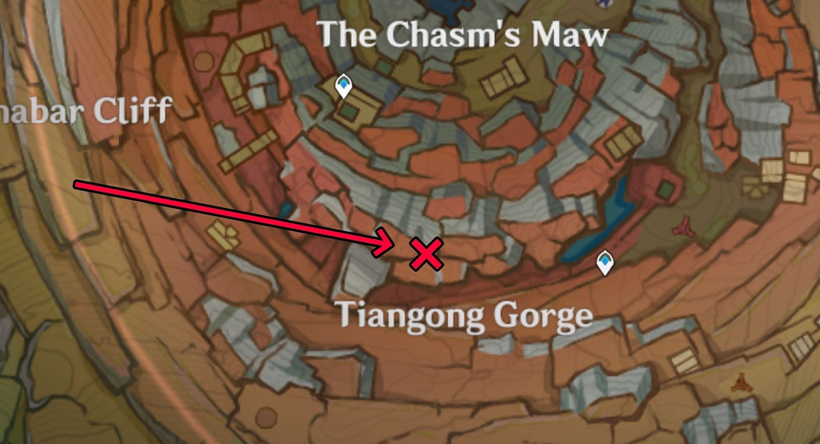 The Warrior&#039;s Spear&#039;s location on the world map (Image via miHoYo)
