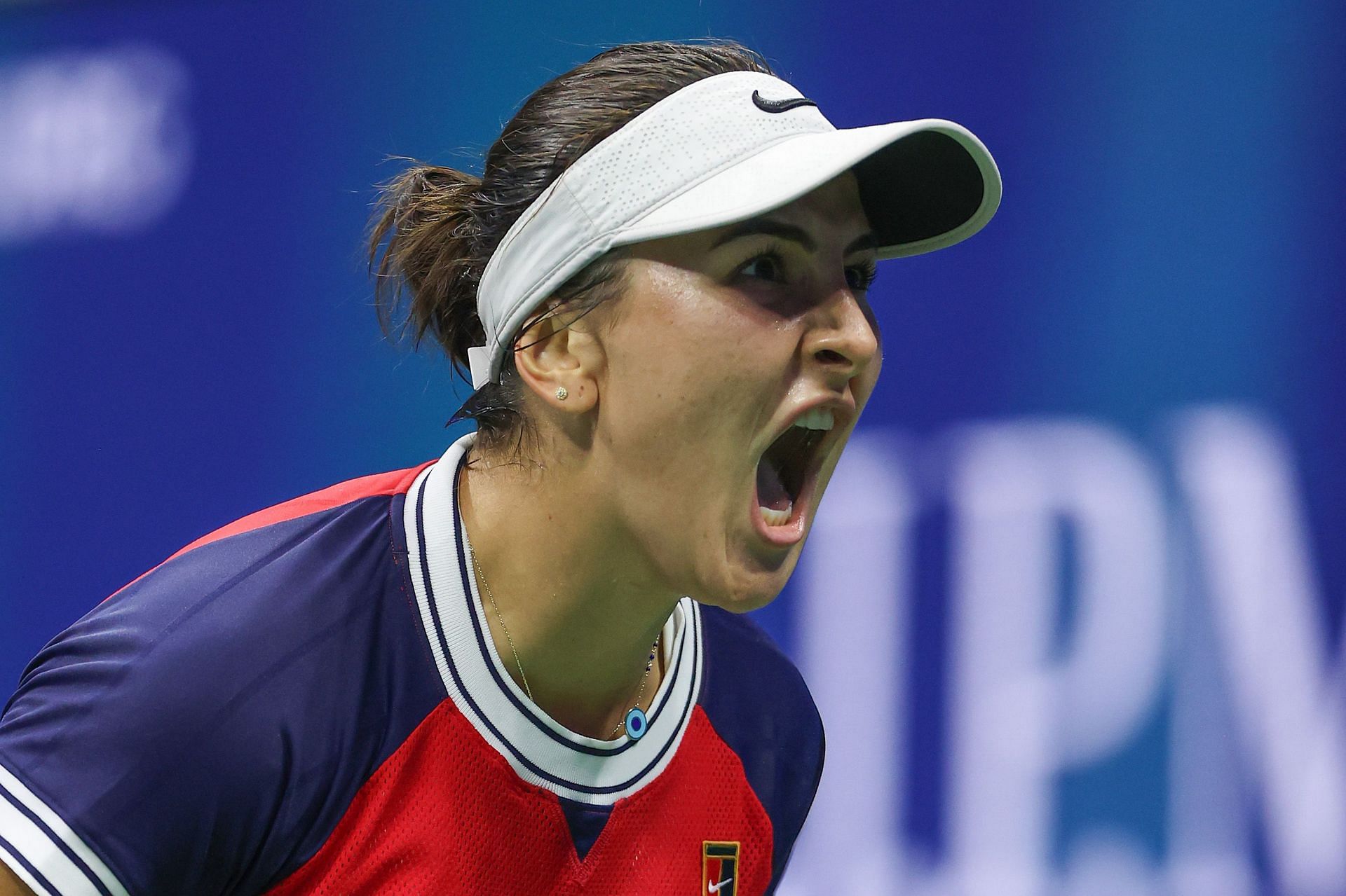 Bianca Andreescu exults after winning a point at the 2021 US Open