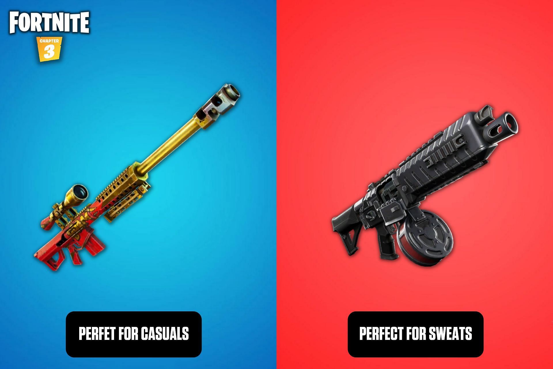 There&#039;s a different kind of weapon for everyone in Fortnite (Image via Sportskeeda)