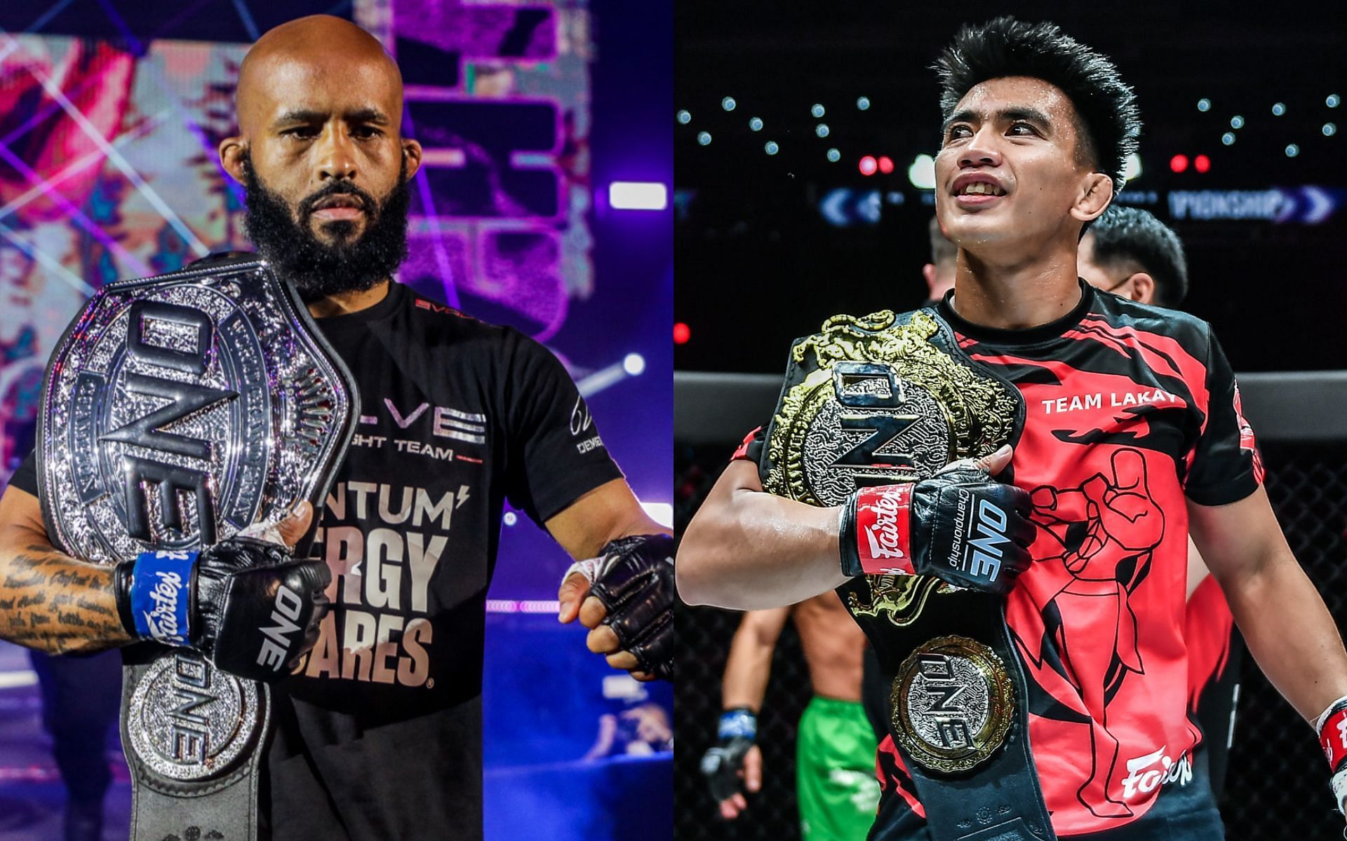 Joshua Pacio (right) says he would love to have a grappling match against Demetrious Johnson (left). [Photos ONE Championship]