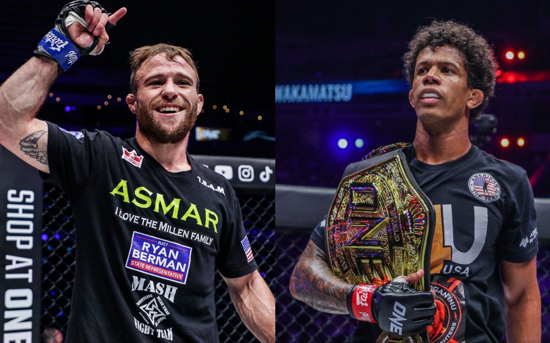 Jarred Brooks (left) says he&#039;s willing to fight Adriano Moraes (right) in the future. [Photos ONE Championship]