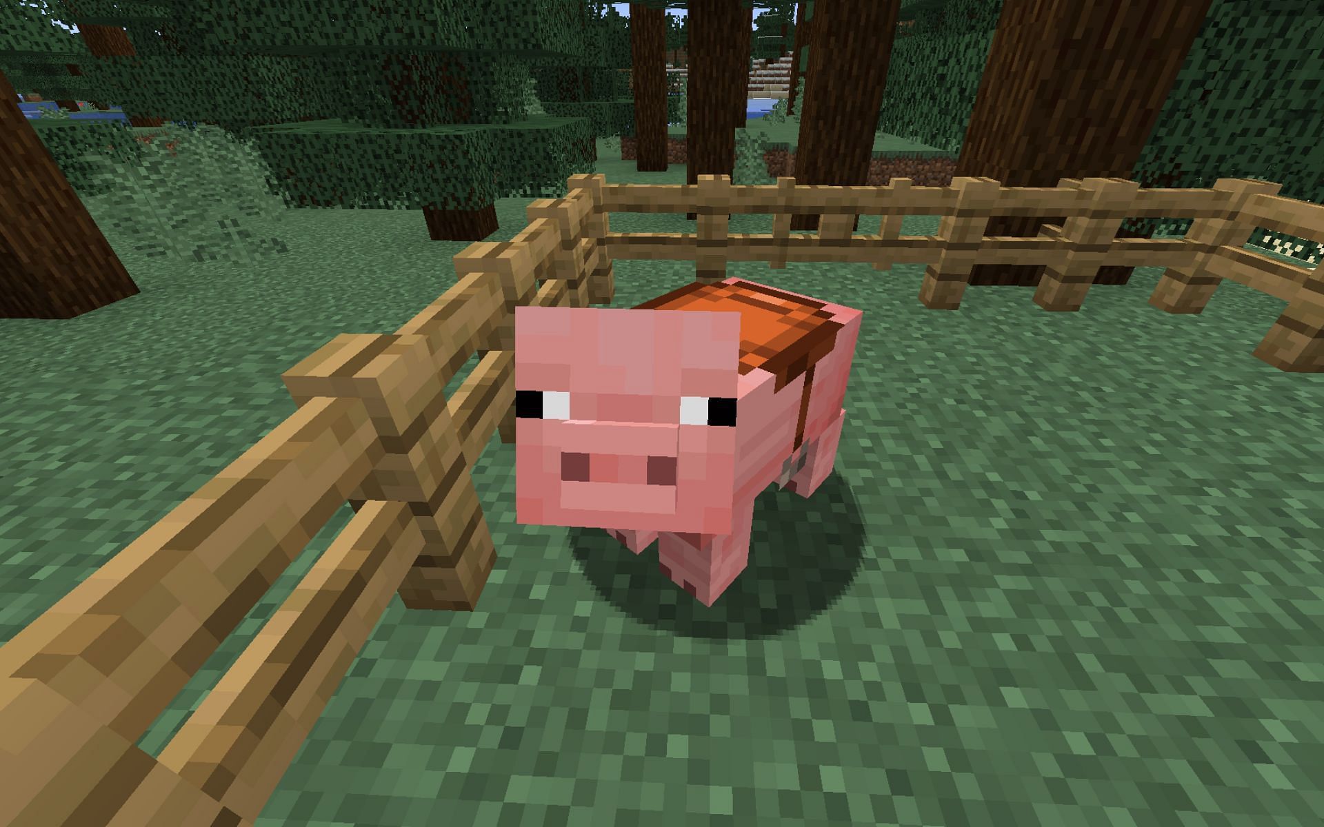 Pig with a saddle (Image via Minecraft)