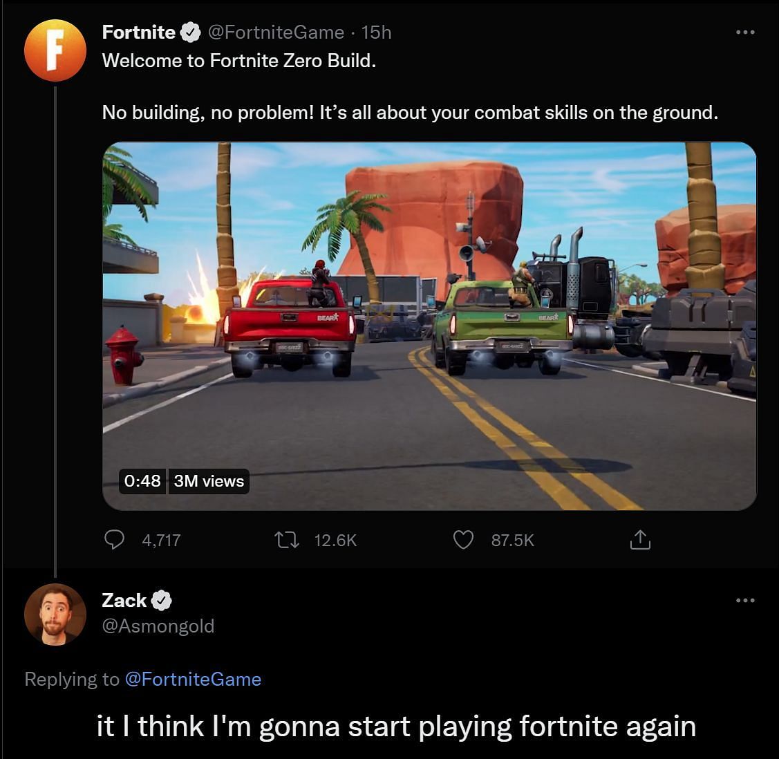Asmongold shares his interest in playing Fortnite (Image via Asmongold/Twitter)