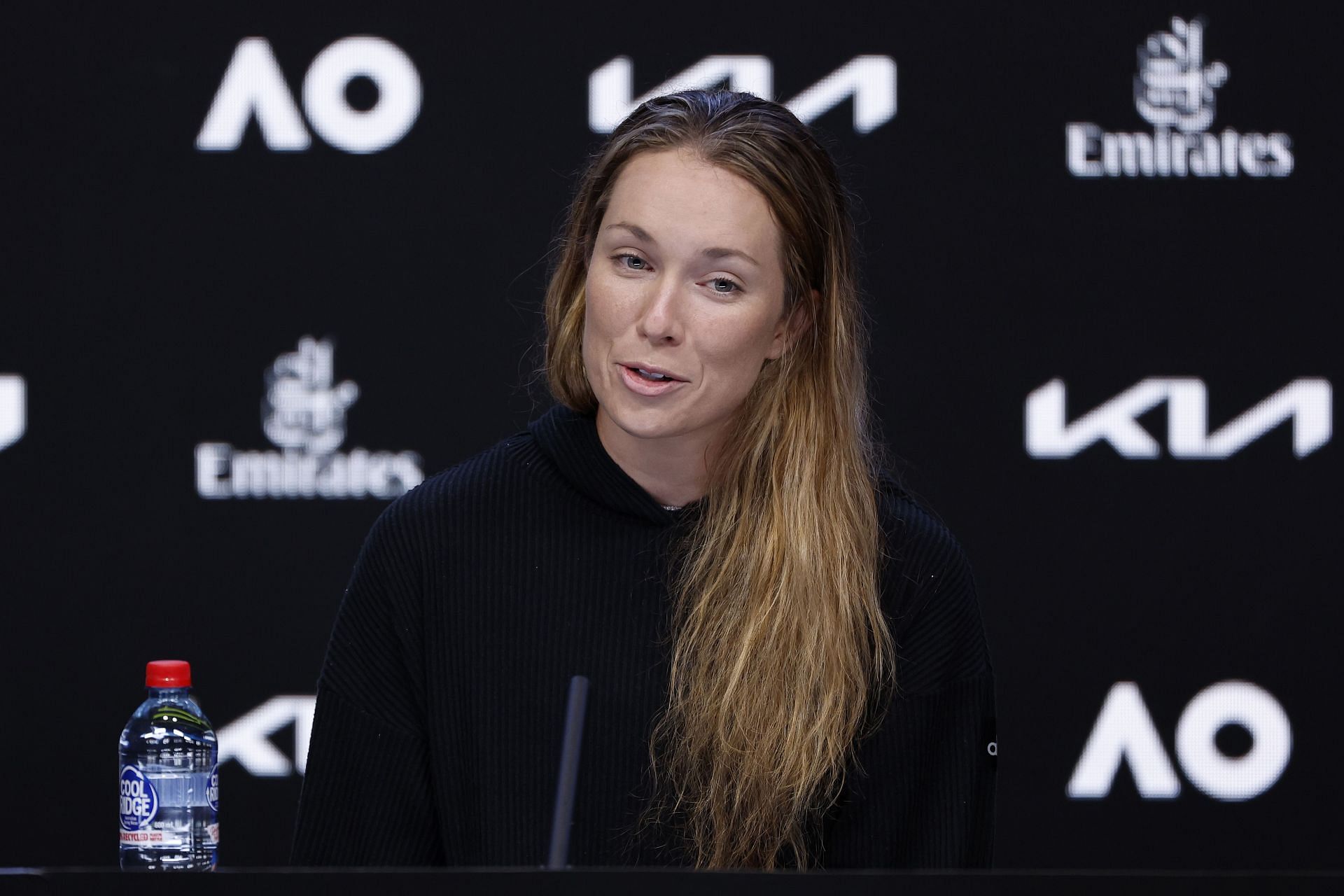 Collins at a press conference after the 2022 Australian Open