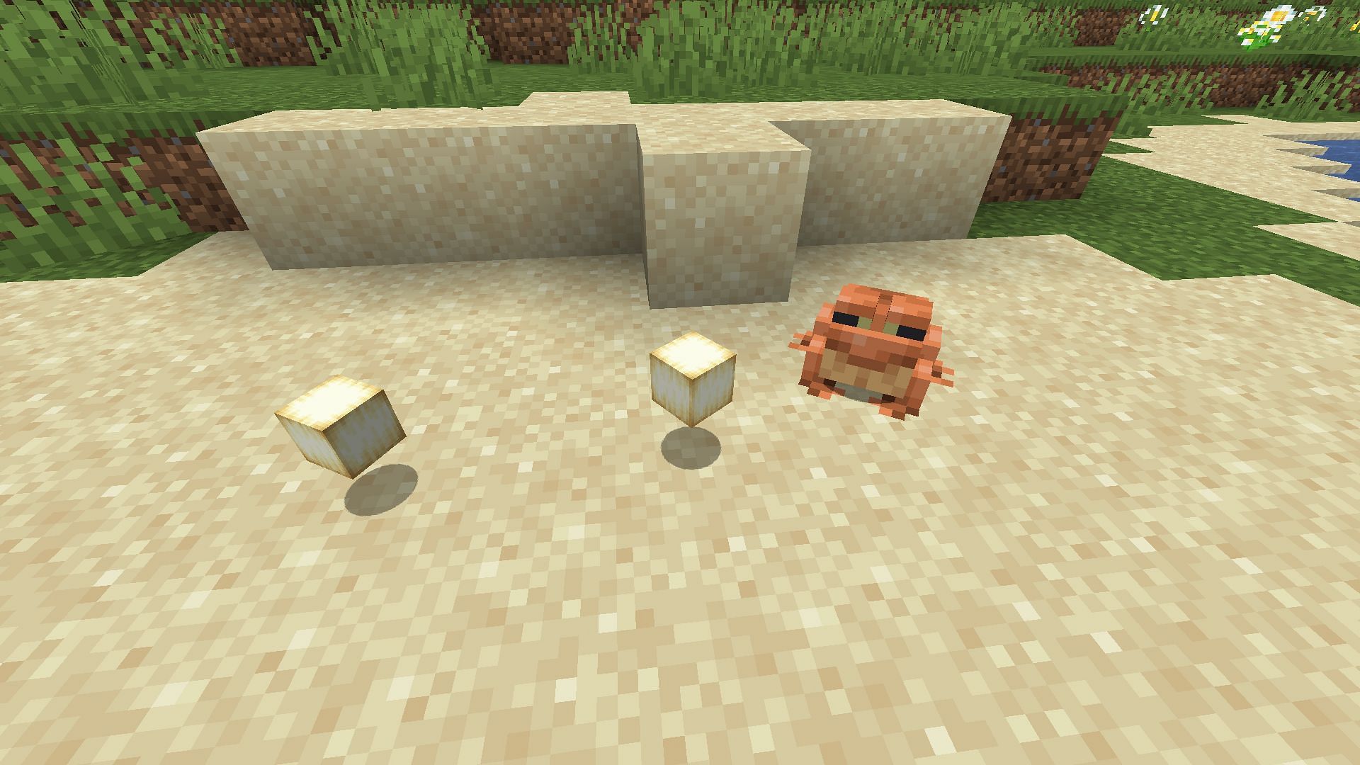 Frogs will hop, croak and walk slowly on land and swim fairly quickly underwater (Image via Mojang)