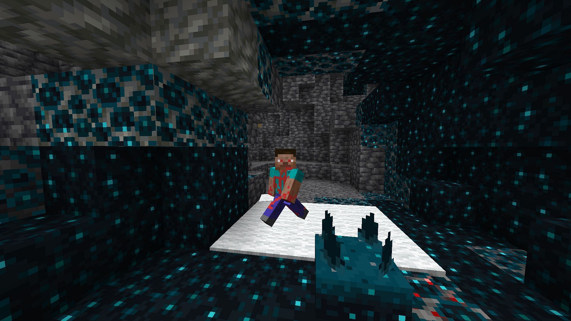 Players sprinting and jumping on carpets won&#039;t activate sculk sensors (Image via Mojang)