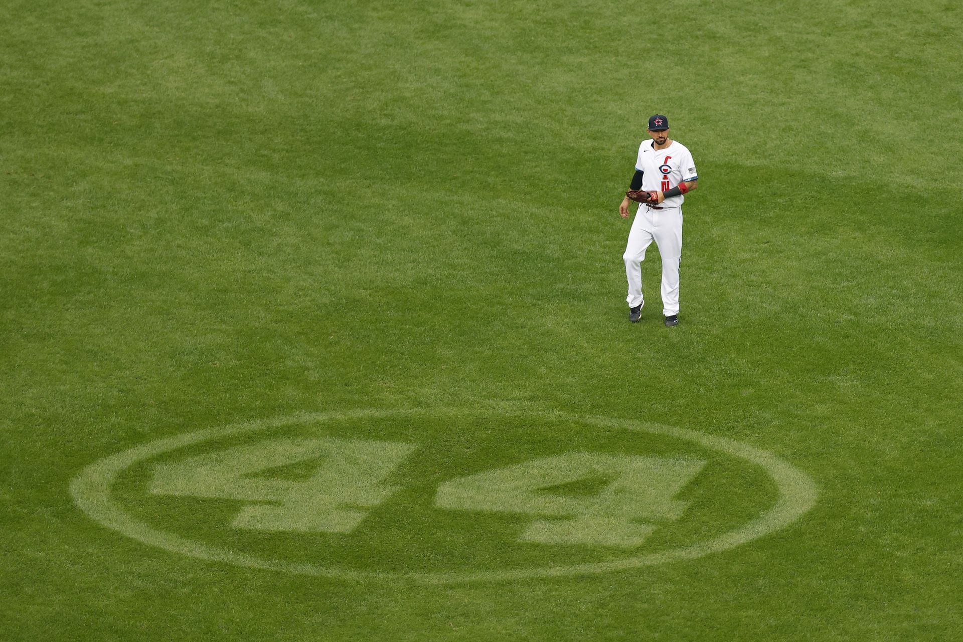 Hank Aaron&#039;s iconic number four was cut into the grass during the 91st annual MLB All-Star game
