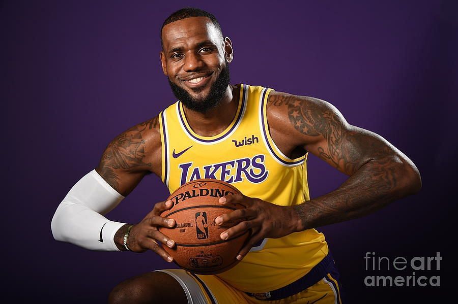 LeBron James posing for the LA Lakers during media day