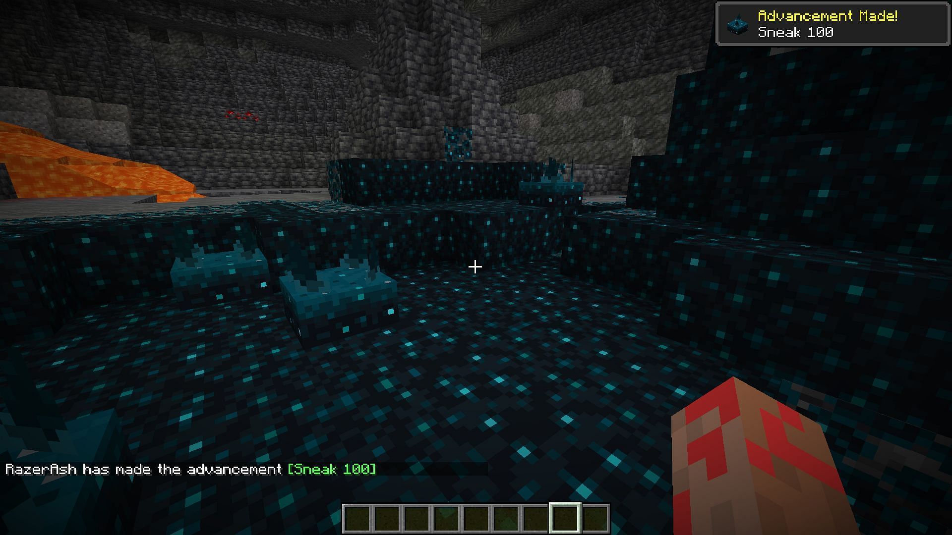 Sneaking in the Deep Dark to avoid the Warden (Image via Minecraft)