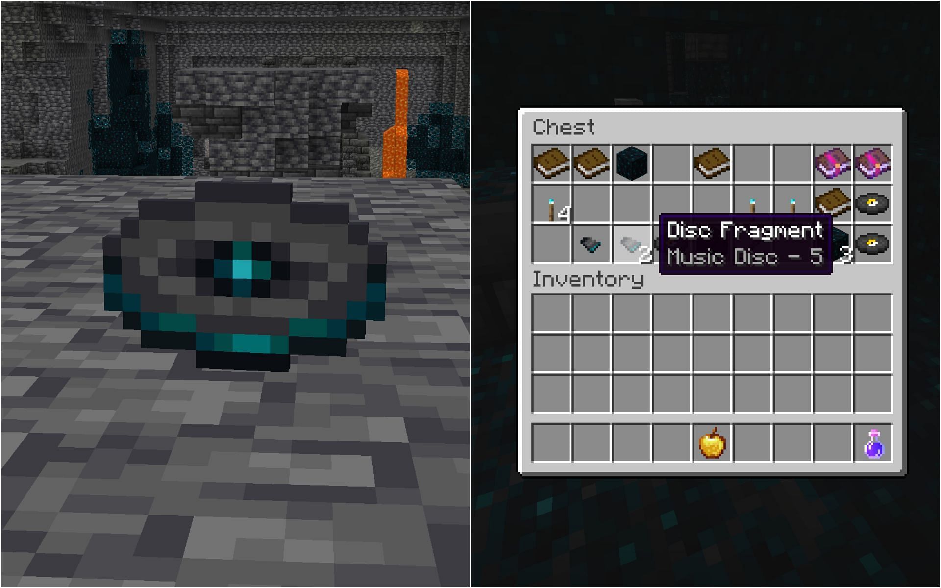 Disc 5 and disc fragments (Image via Minecraft)