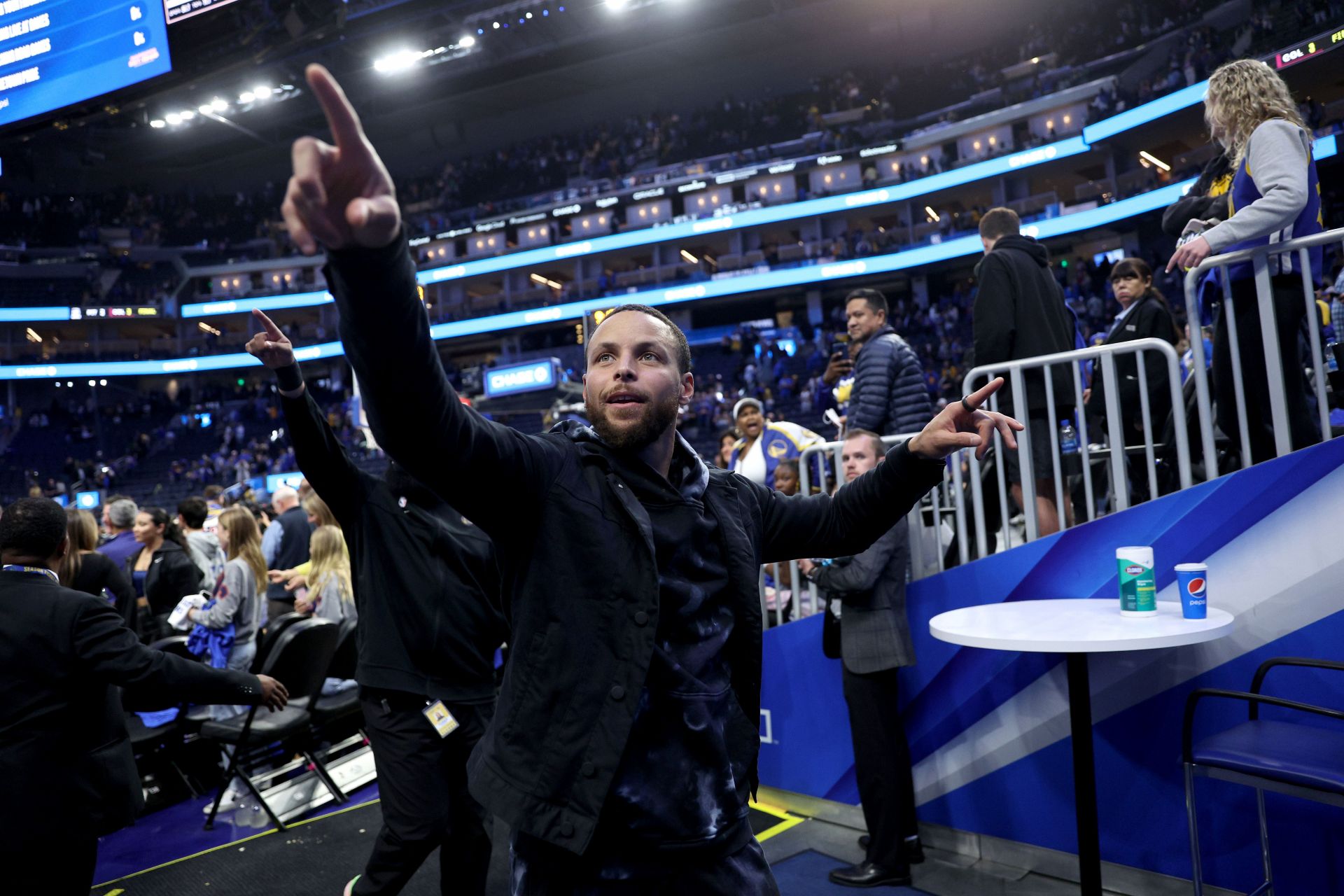 Steph Curry interacts with fans following the Golden State Warriors&#039; win over the Utah Jazz.