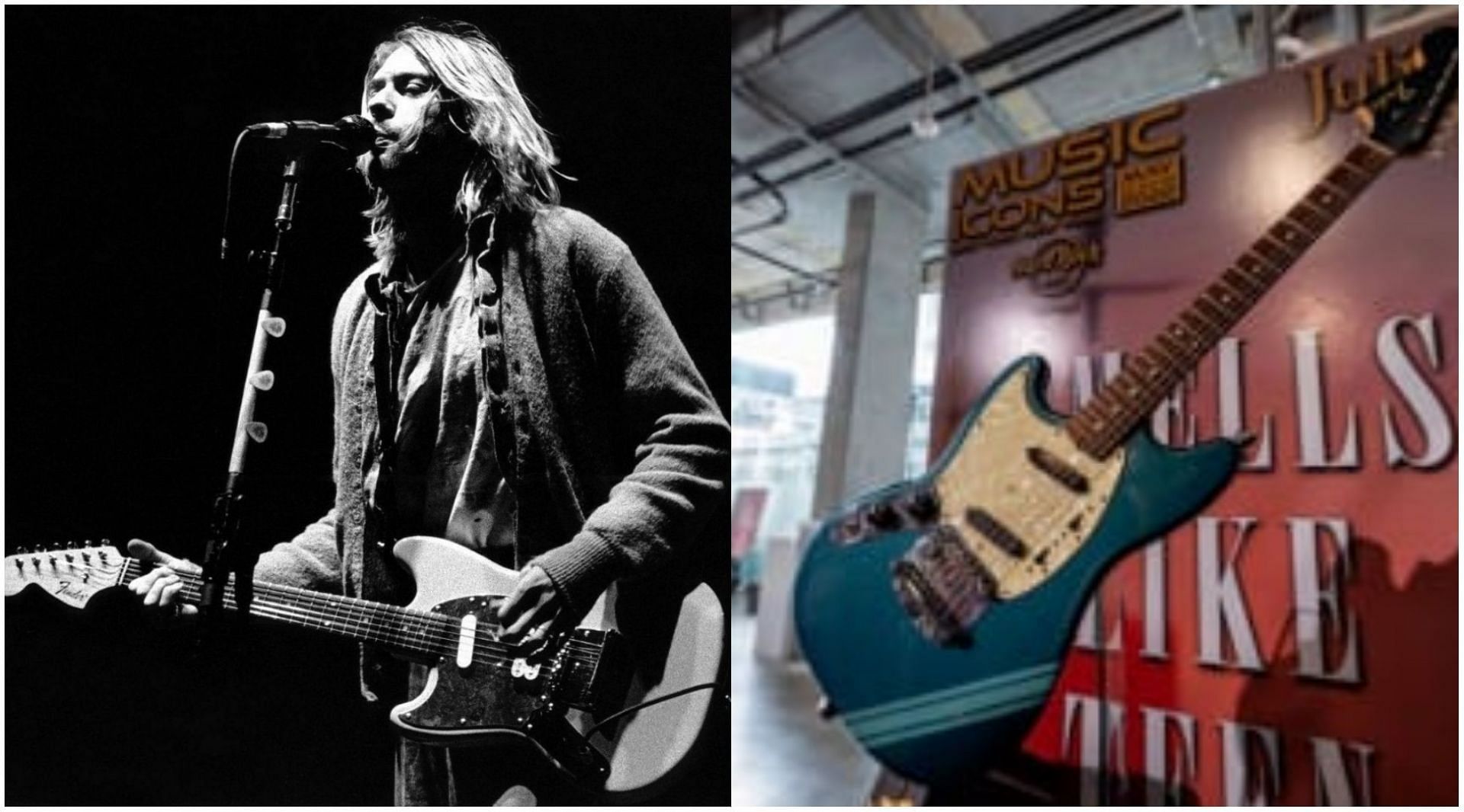 Late Nirvana frontman Kurt Cobain&#039;s guitar from &#039;Smells Like Teen Spirit&#039; is set to be auctioned. (Images via Getty/Julien&#039;s Auctions)