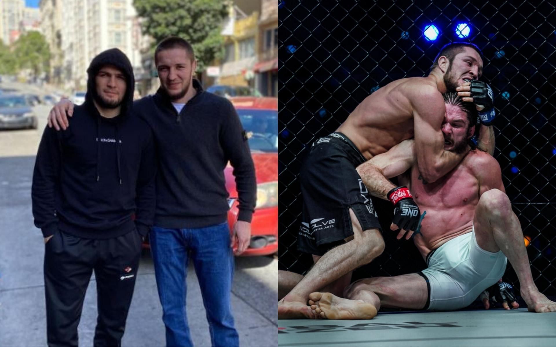 Khabib Nurmagomedov&#039;s protege Saygid Izagakhmaev (first image, right) made a statement in his ONE debut. [Images courtesy: @saygid_izagakhmaev on Instagram, ONE Championship]