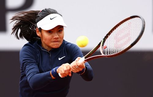 Emma Raducanu in action at the Czech Republic v Great Britain - Billie Jean King Cup Play-Off