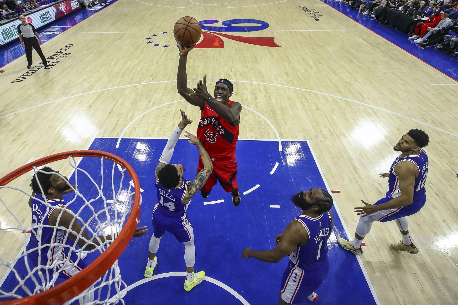 Pascal Siakam attempts to score off a layup