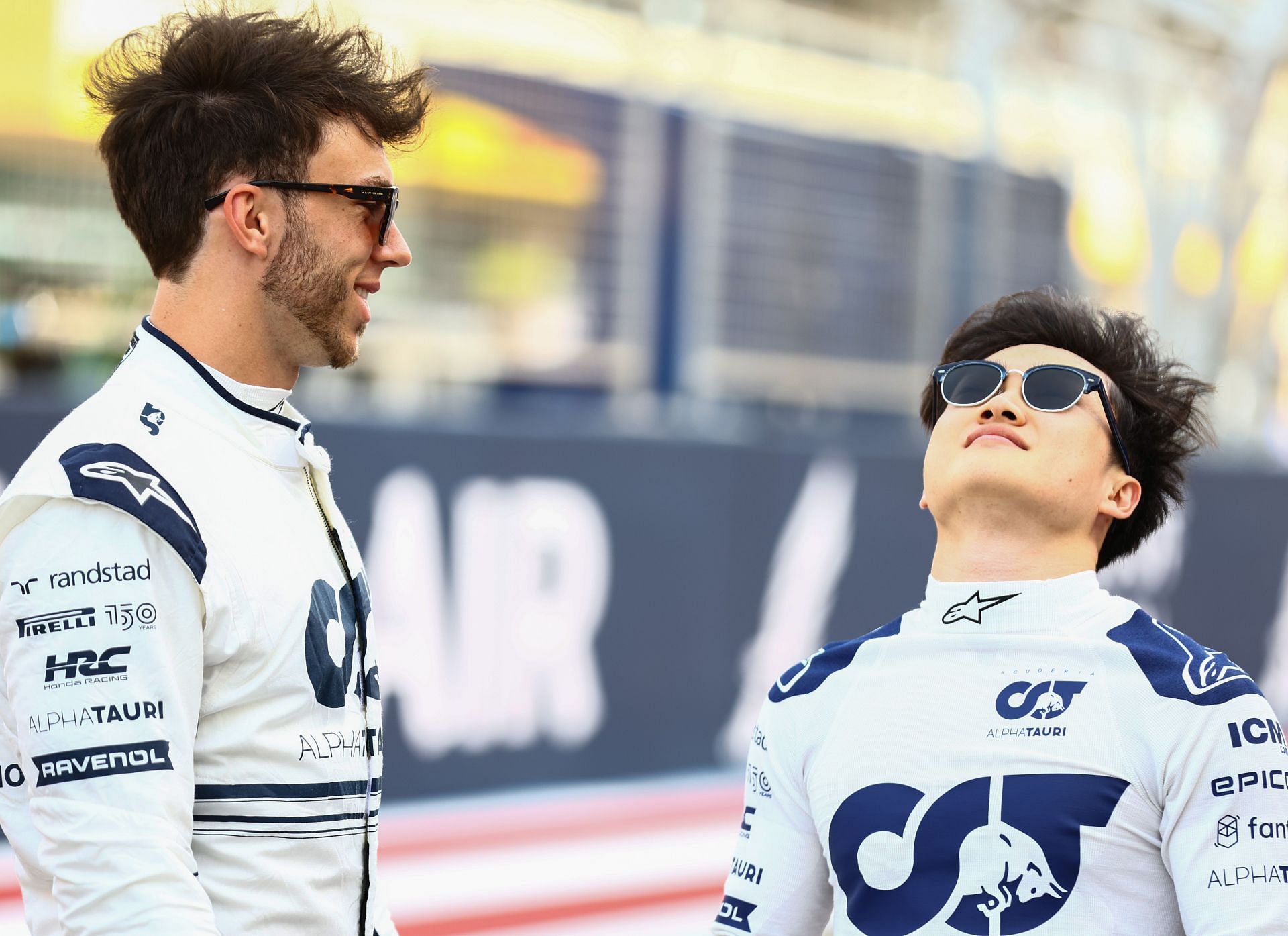 AlphaTauri drivers Pierre Gasly and Yuki Tsunoda of Japan in Bahrain. (Photo by Mark Thompson/Getty Images)