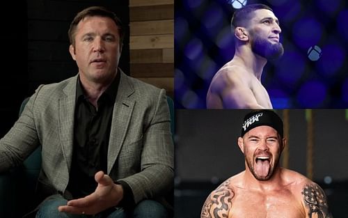 Chael Sonnen (left), Khamzat Chimaev (top), Colby Covington (bottom) [Photo credit: YouTube.com]