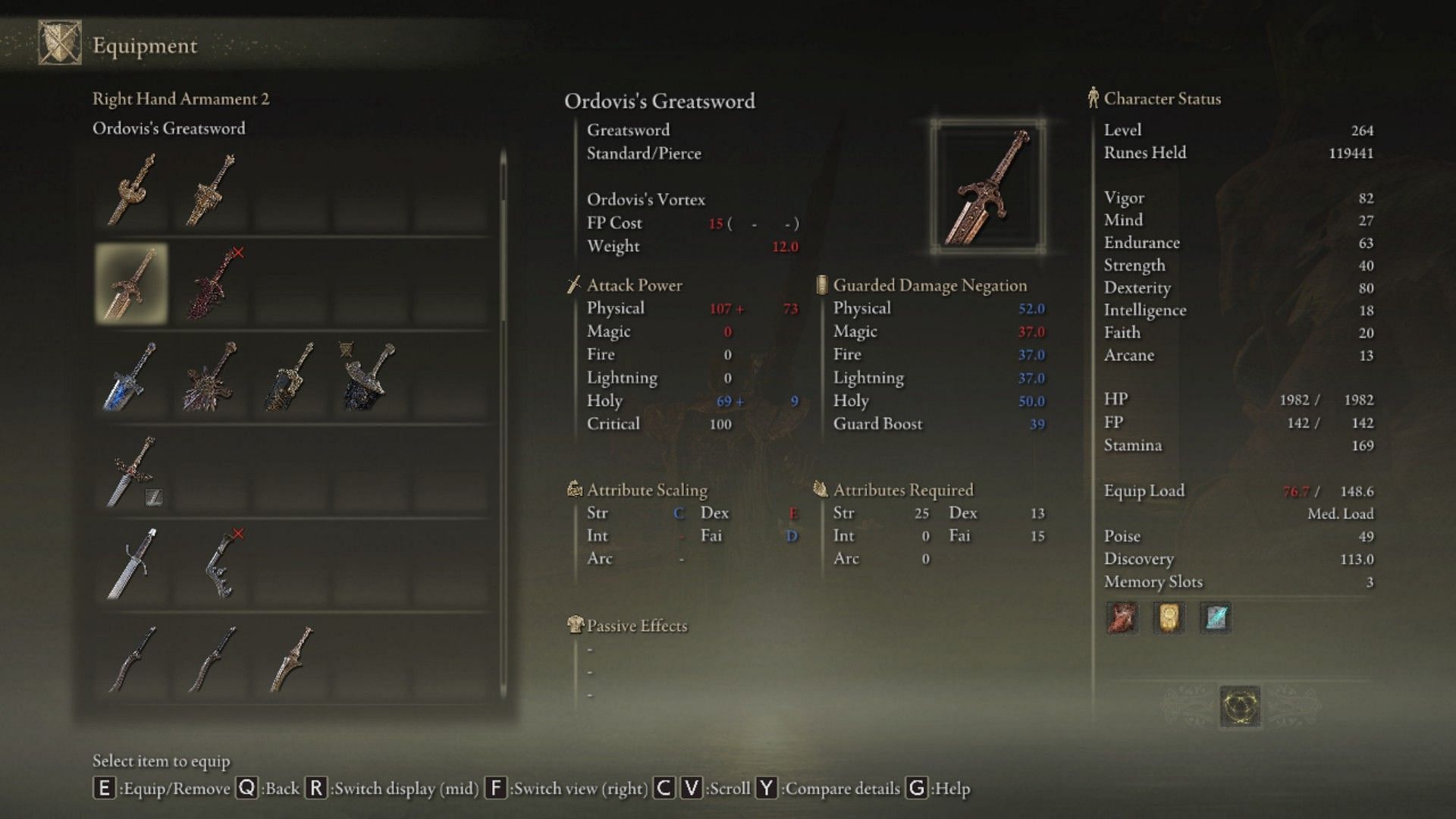 Ordovis&#039;s Greatsword provides a good balance between physical and holy damage (Image via Elden Ring)