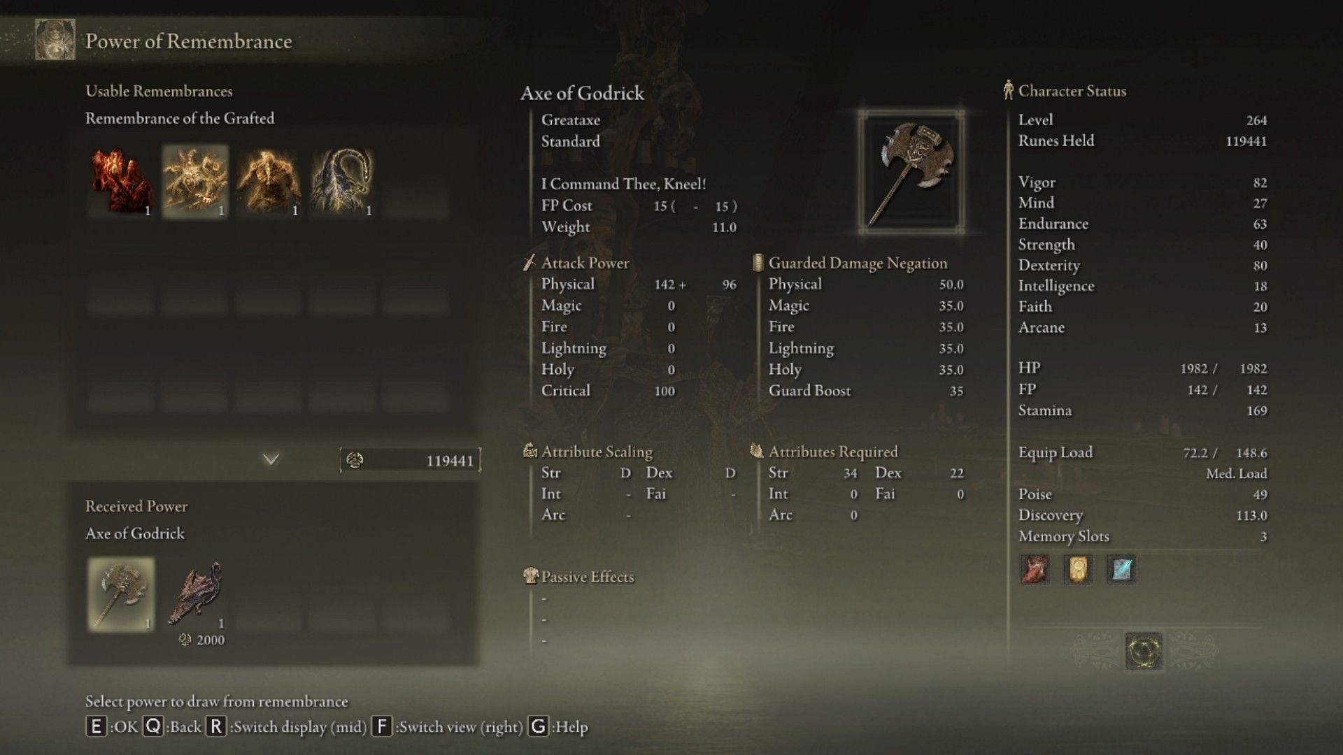 The immense damage output from the Axe of Godrick makes it a powerful end game weapon (Image via Elden Ring)