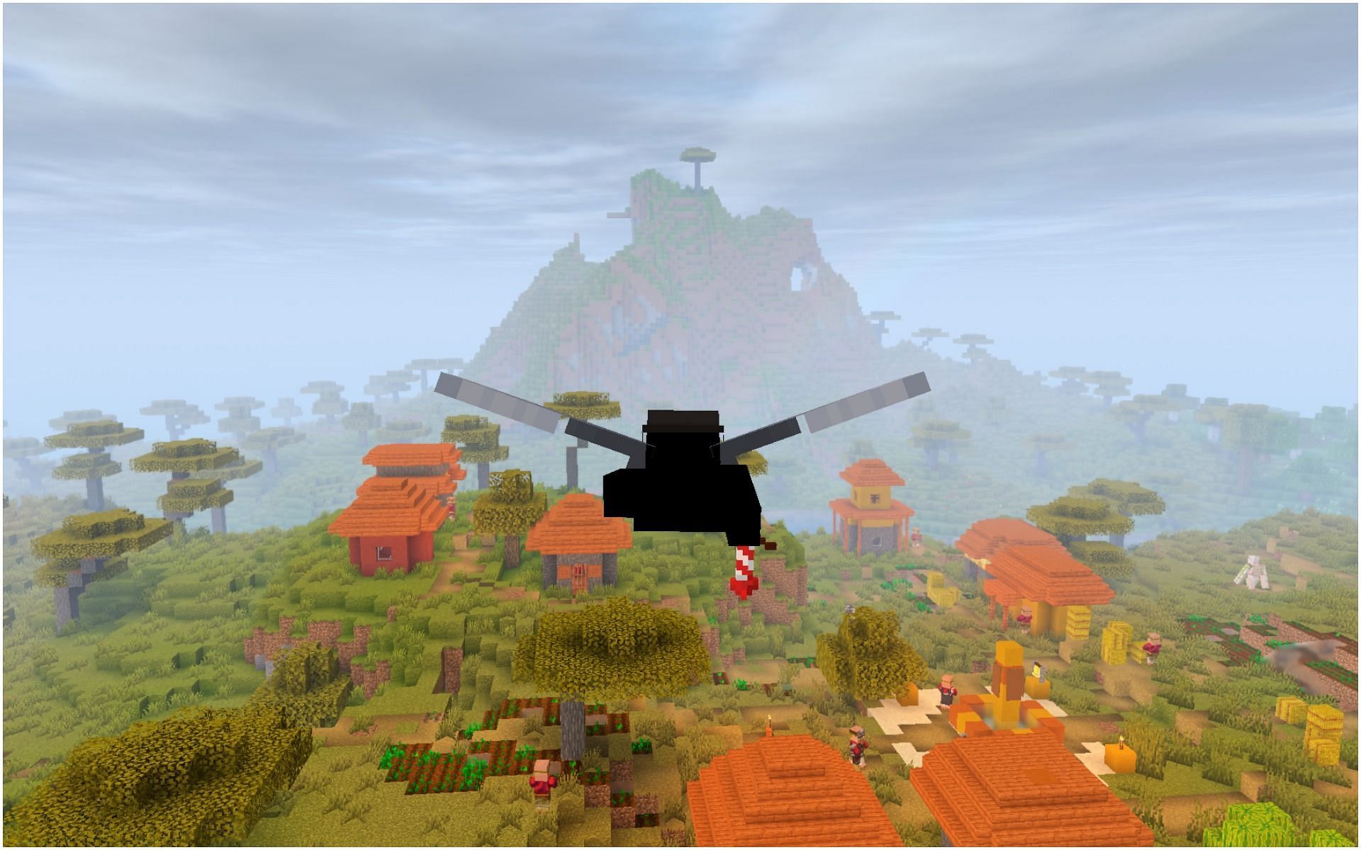 A player flying with elytra (Image via Minecraft)