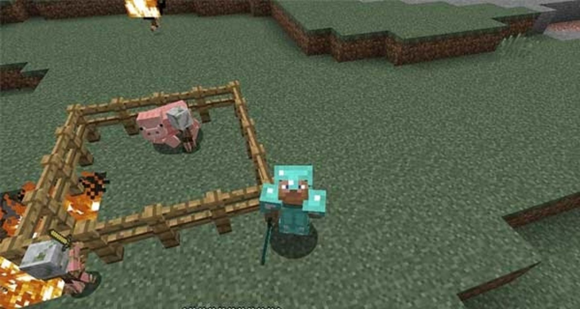 Save the Pig! is an enjoyable combat minigame where players must focus on defense (Image via Mojang/Tynker)