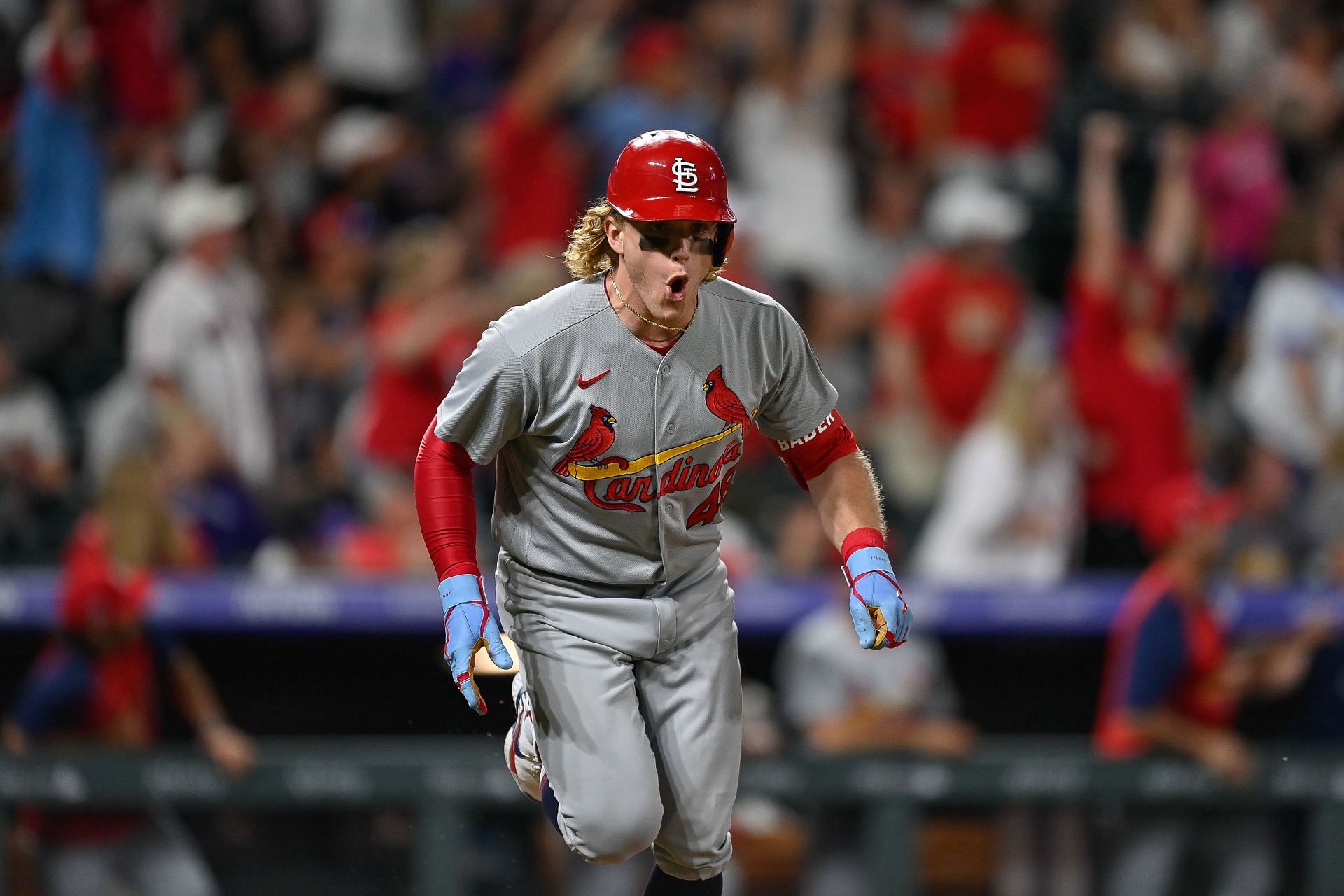 This is a 2022 photo of Harrison Bader of the St. Louis Cardinals