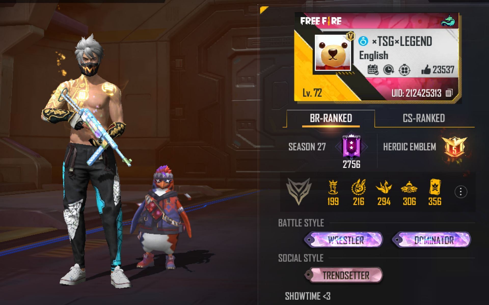 TSG Legend&#039;s ID in Free Fire (Image via Garena)