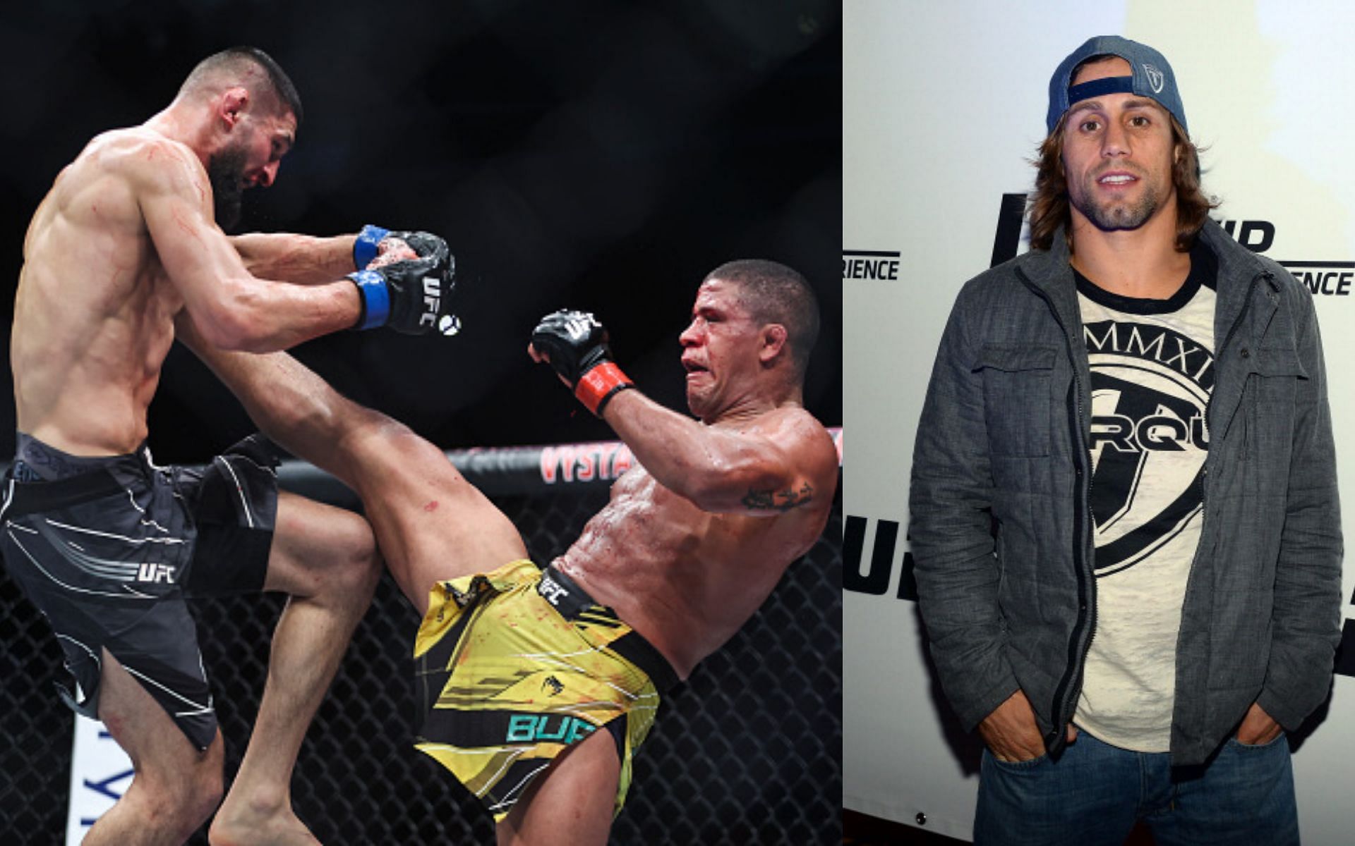 From left to right: Khamzat Chimaev, Gilbert Burns, and Urijah Faber